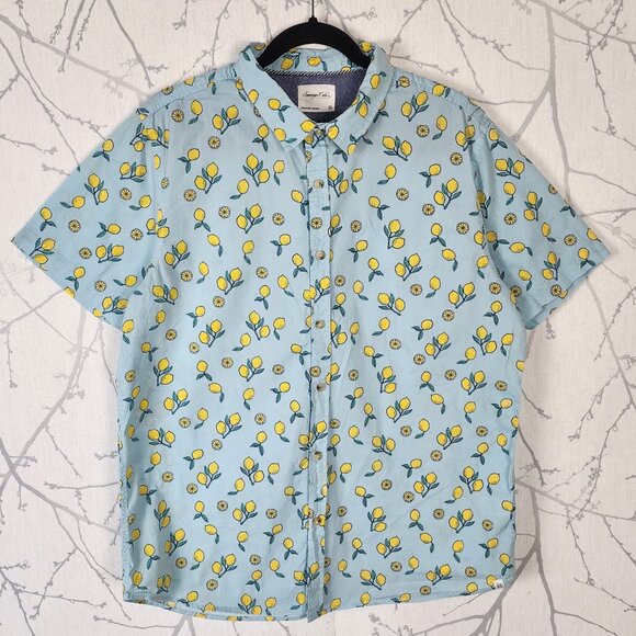 Sovereign Code Blue Lemons Print 100% Cotton Button Up Shirt - Picture 1 of 6